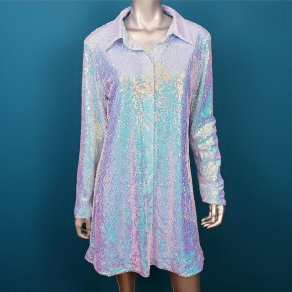 Missguided Dresses & Skirts - MISSGUIDED Iridescent Ice Blue Mini Dress / (NWT)